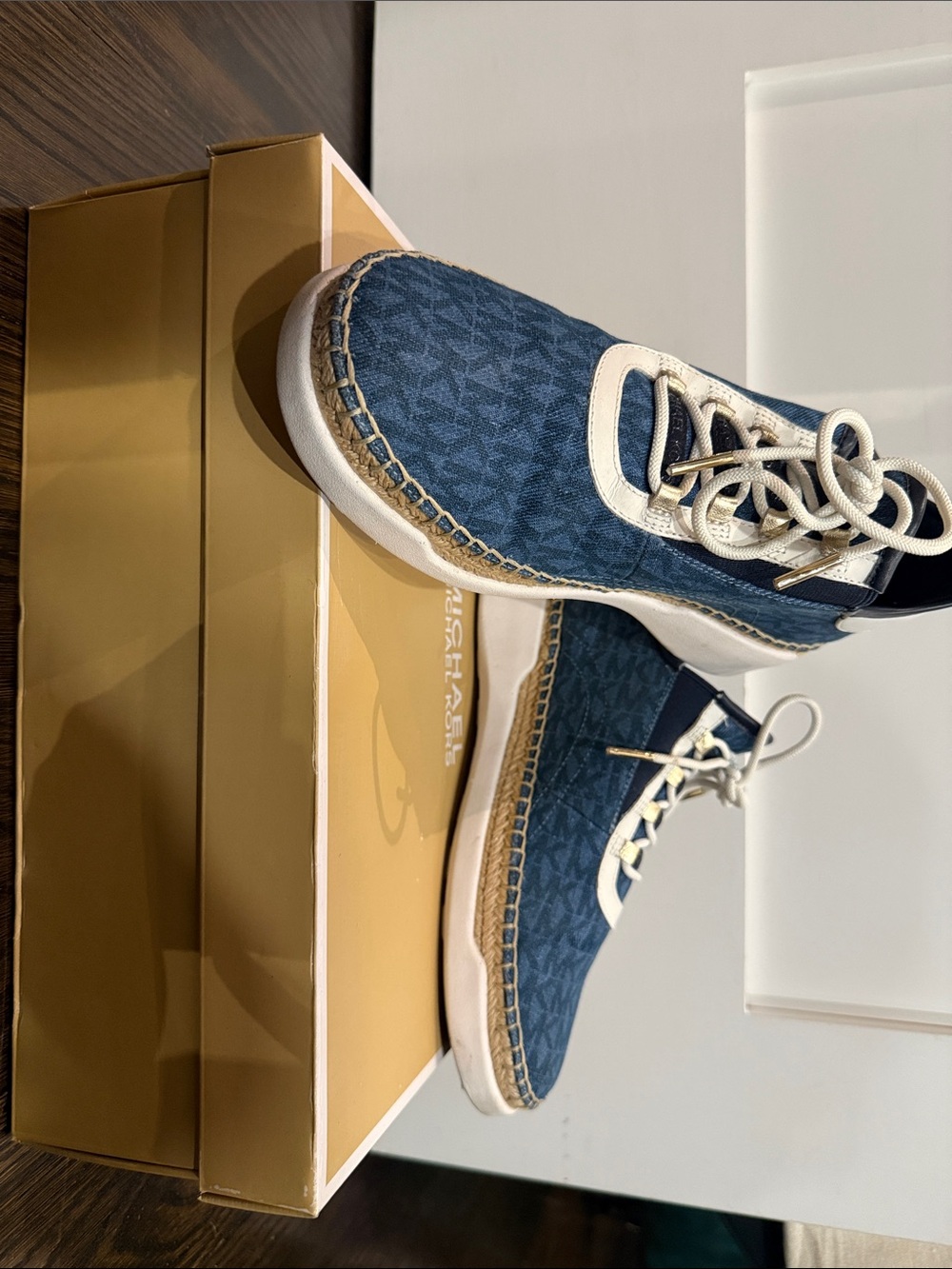Michael Kors Navy Logo Denim Espadrille Sneakers